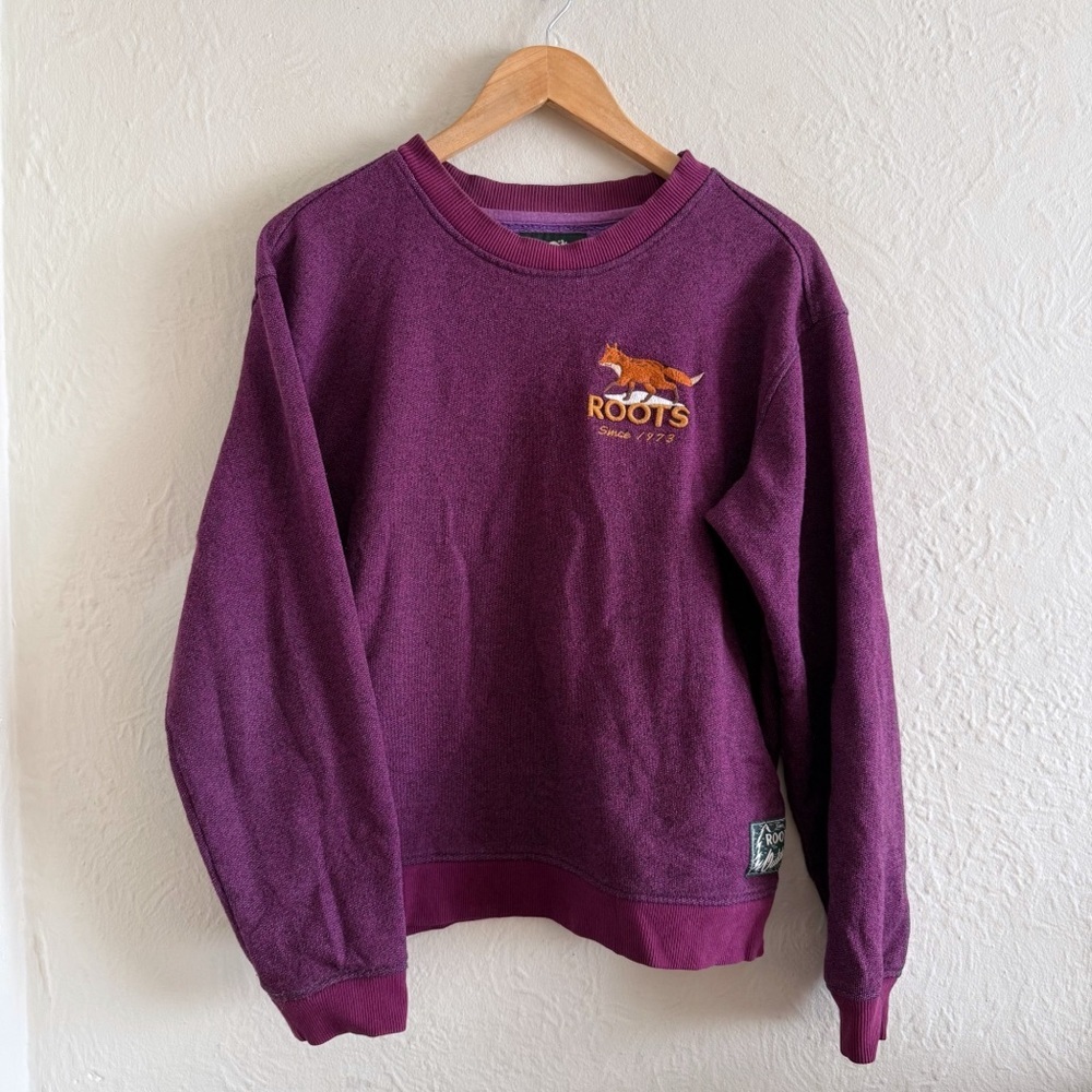 Roots Plum Crewneck Sweater Embroidered Logo Size S
